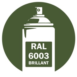 Bombe de peinture RAL 6003 Vert olive brillant, spray professionnel gloss pour métal, bois, plastique et usage industriel.