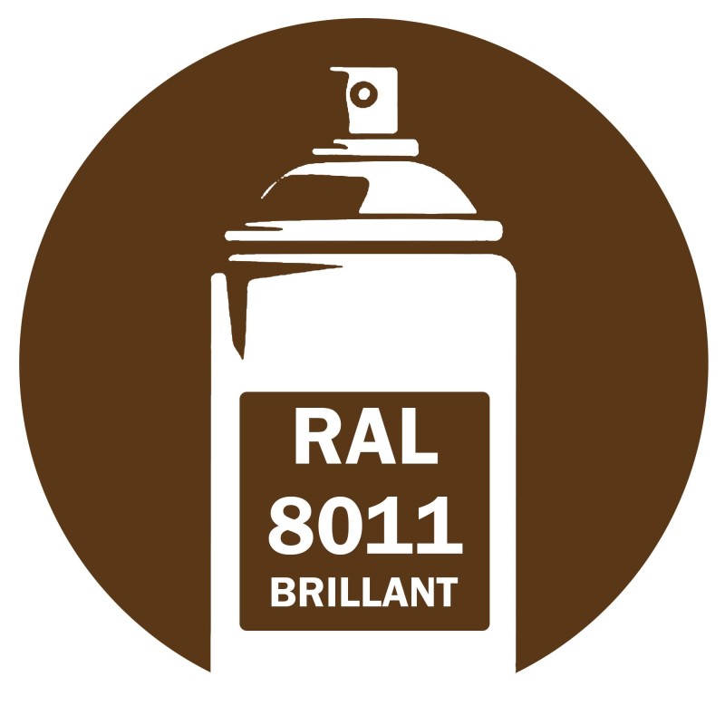 Bombe de peinture RAL 8011 Brun noisette (Nut brown) brillant, spray gloss pour métal, bois, plastique et usage industriel.