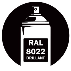 Bombe de peinture RAL 8022 Brun noir (Black brown) brillant, spray gloss pour métal, bois, plastique et usage industriel.