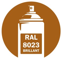 Bombe de peinture RAL 8023 Brun orange (Orange brown) brillant, spray gloss pour métal, bois, plastique et usage industriel.