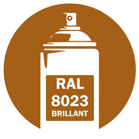 Bombe de peinture RAL 8023 Brun orange (Orange brown) brillant, spray gloss pour métal, bois, plastique et usage industriel.