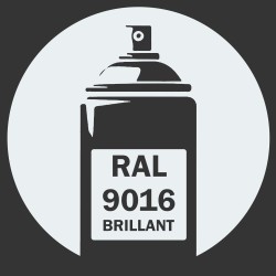 Bombe de peinture RAL 9016 Blanc trafic brillant, spray professionnel gloss pour métal, bois, plastique et usage industriel.