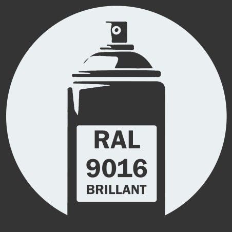 Bombe de peinture RAL 9016 Blanc trafic brillant, spray professionnel gloss pour métal, bois, plastique et usage industriel.